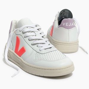 Madewell x Veja™ V-10 Leather Sneakers in Lilac and Neon Orange